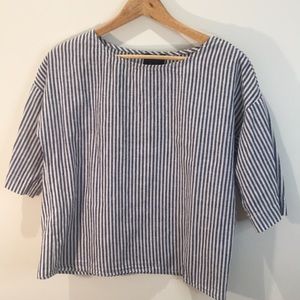 Lumiere Blue Seersucker 3/4 length sleeve top S
